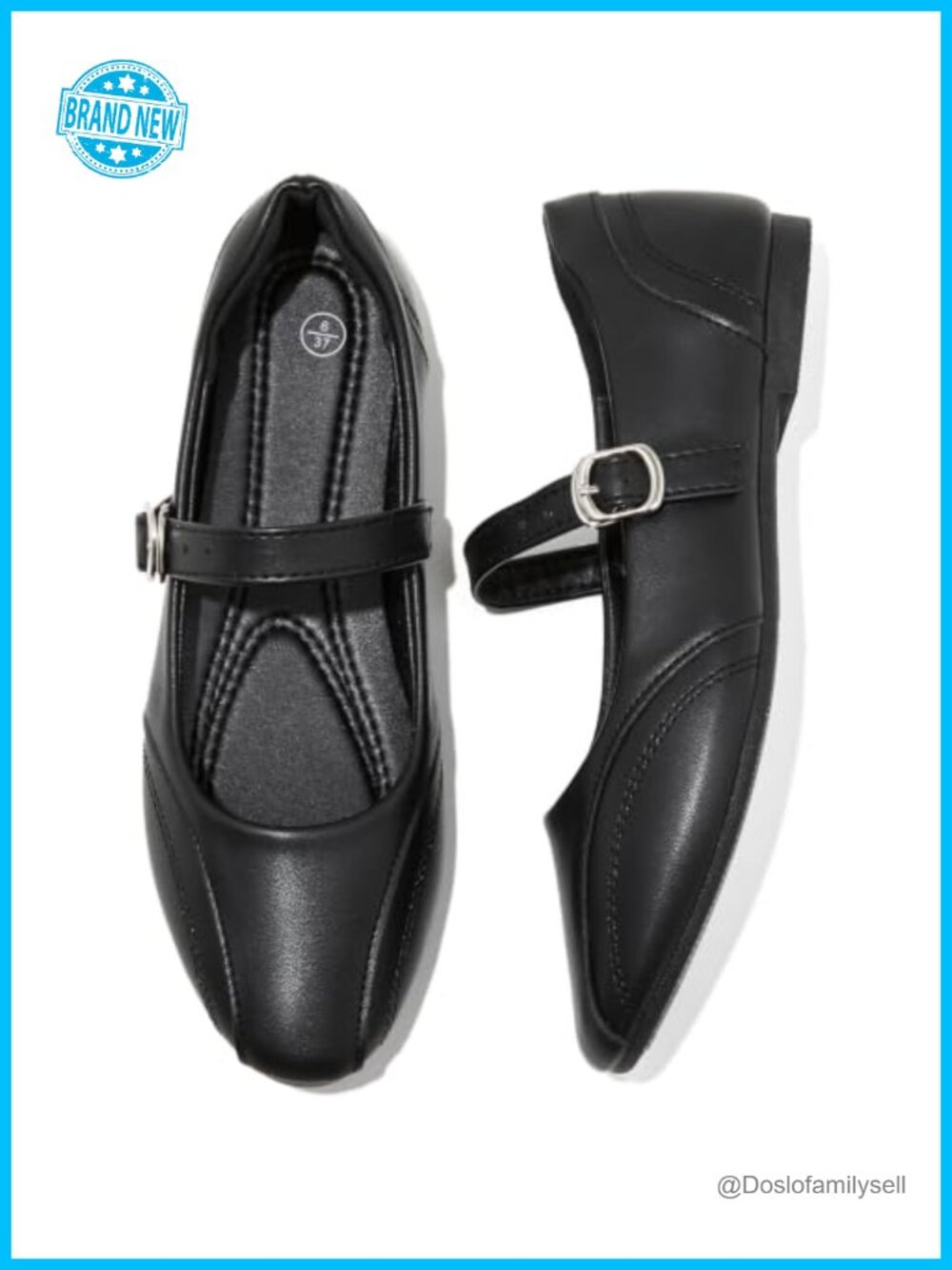 Mary Jane Dress Ballet Flats Faux Leather Buckle Strap Memory Foam Round Toe
